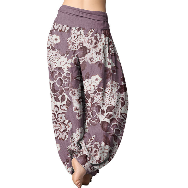 Buddha Stones Peony Dandelion Flowers Women's Elastic Waist Harem Pants