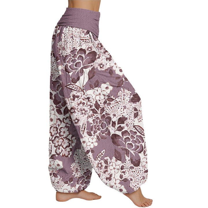 Buddha Stones Peony Dandelion Flowers Women's Elastic Waist Harem Pants