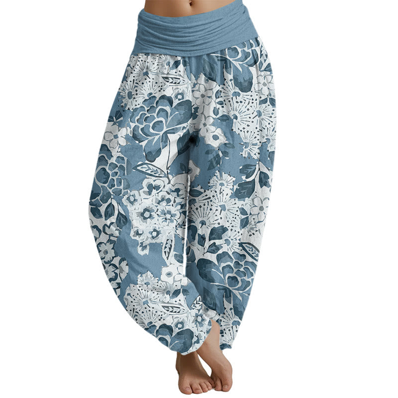 Buddha Stones Peony Dandelion Flowers Women's Elastic Waist Harem Pants