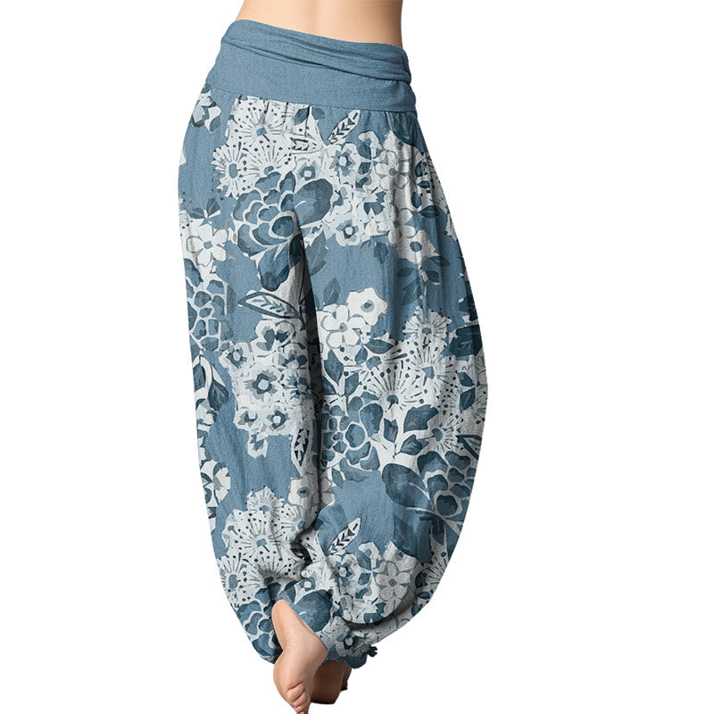 Buddha Stones Peony Dandelion Flowers Women's Elastic Waist Harem Pants