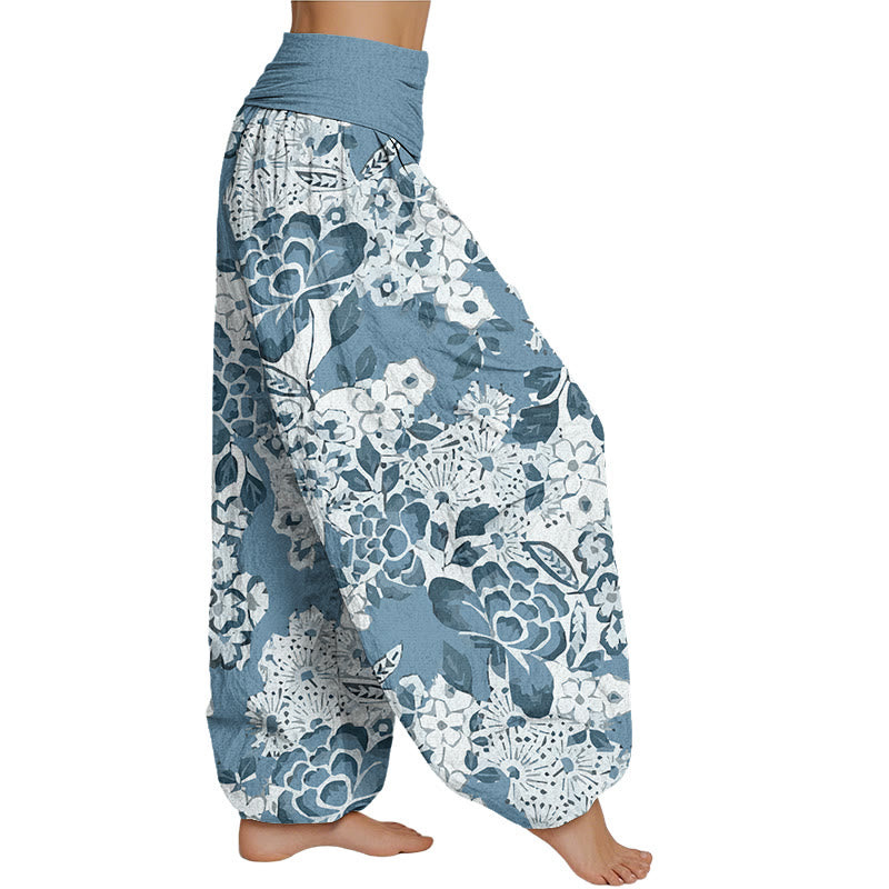 Buddha Stones Peony Dandelion Flowers Women's Elastic Waist Harem Pants