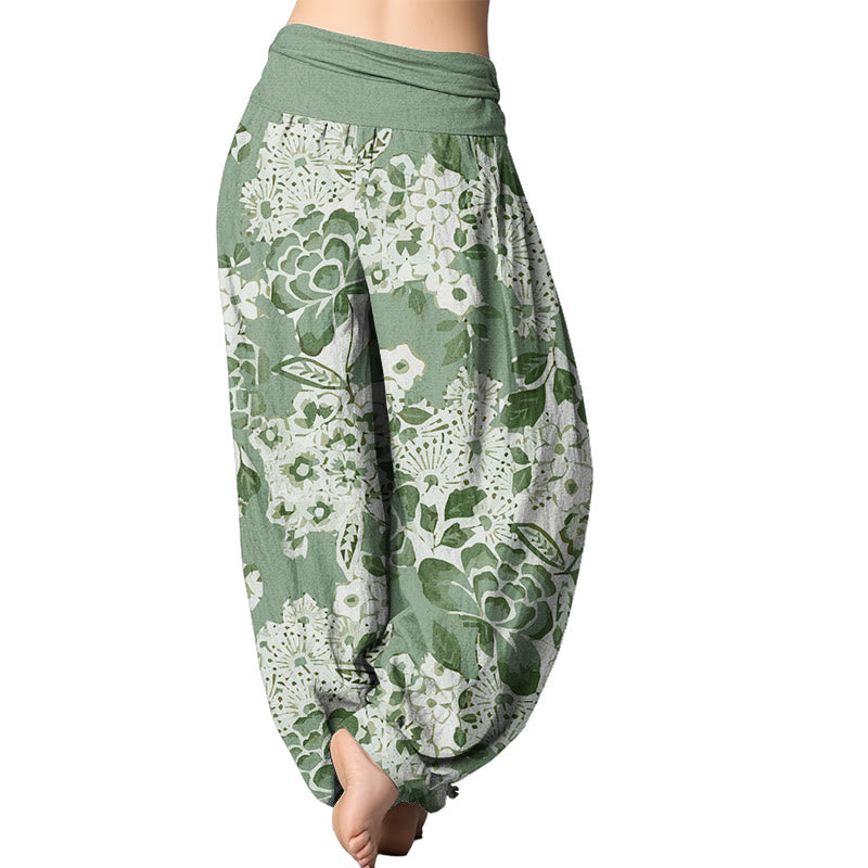 Buddha Stones Peony Dandelion Flowers Women's Elastic Waist Harem Pants