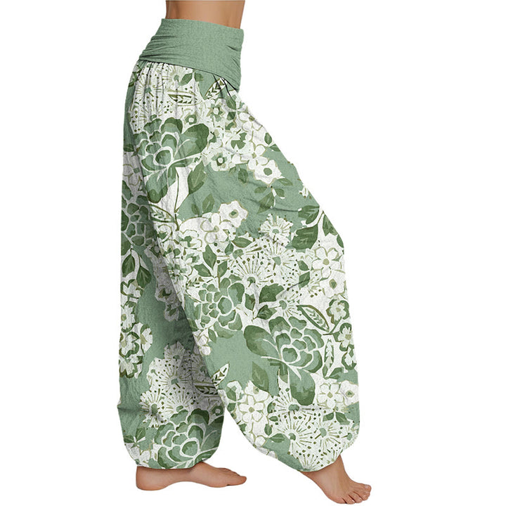 Buddha Stones Peony Dandelion Flowers Women's Elastic Waist Harem Pants