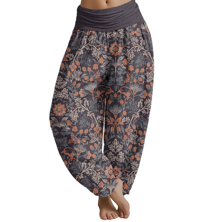 Buddha Stones Casual Flower Vine Leaves Pattern Women's Elastic Waist Harem Pants