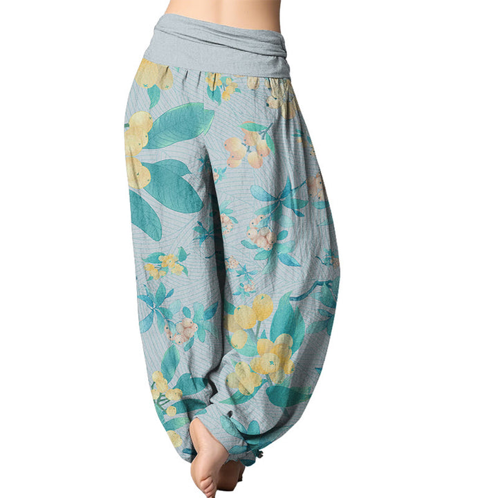 Buddha Stones Casual Loquat Pattern Women's Elastic Waist Harem Pants