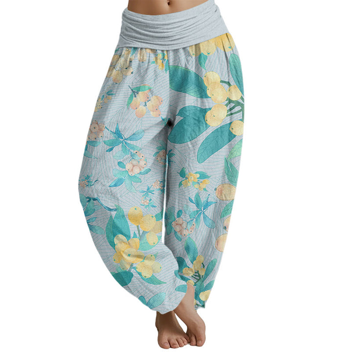 Buddha Stones Casual Loquat Pattern Women's Elastic Waist Harem Pants