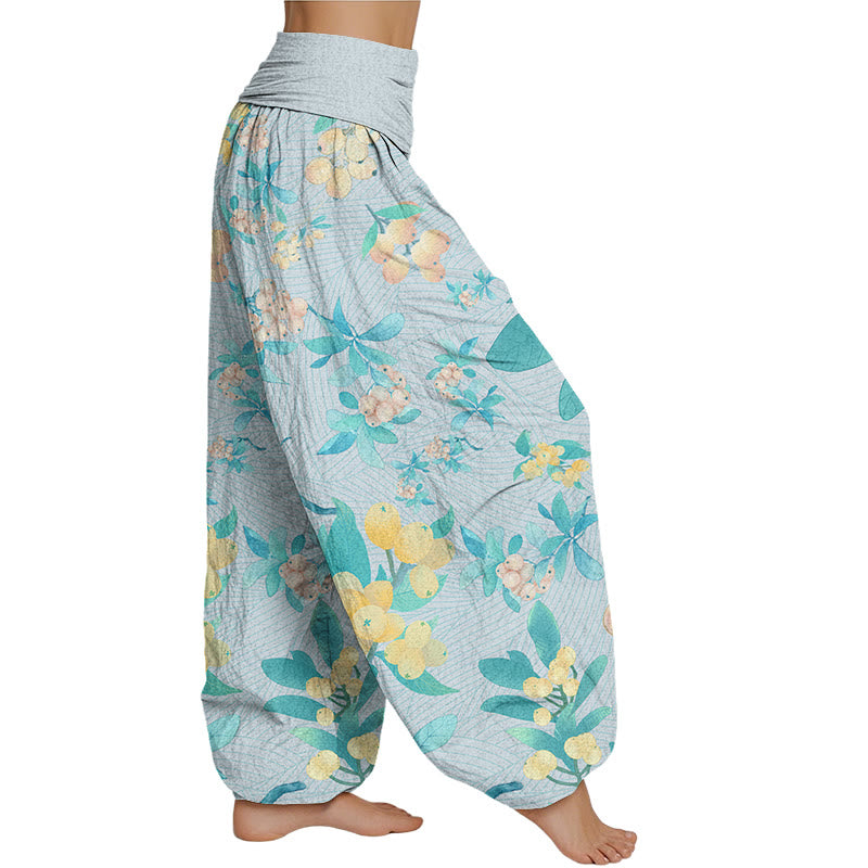 Buddha Stones Casual Loquat Pattern Women's Elastic Waist Harem Pants