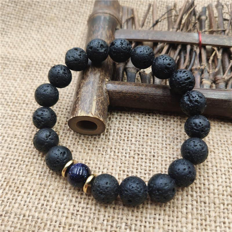 Buddha Stones Lava Rock Goldstone Blue Sandstone Healing Bracelet