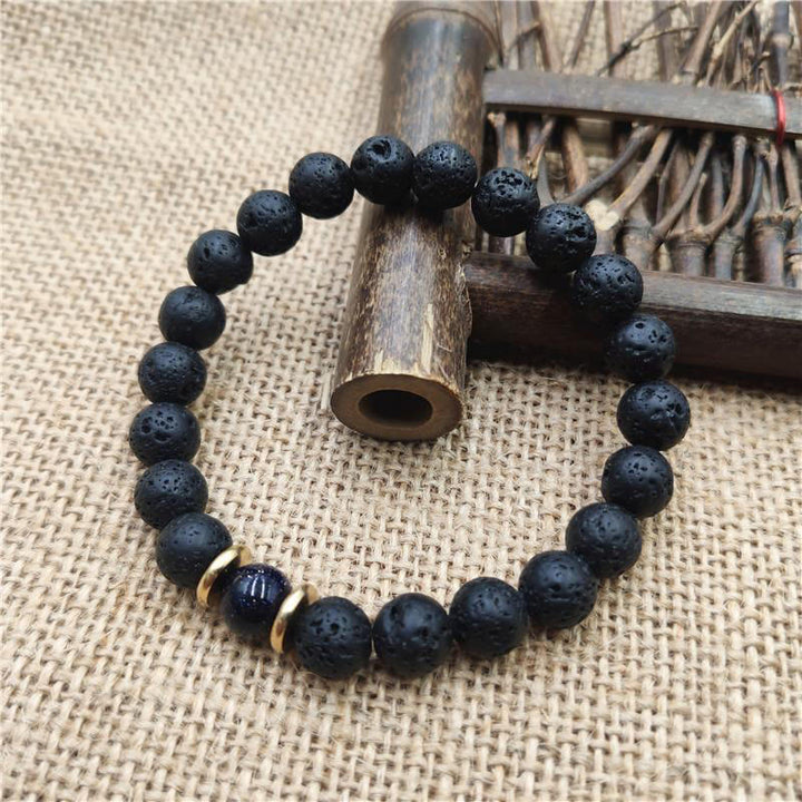 Buddha Stones Lava Rock Goldstone Blue Sandstone Healing Bracelet