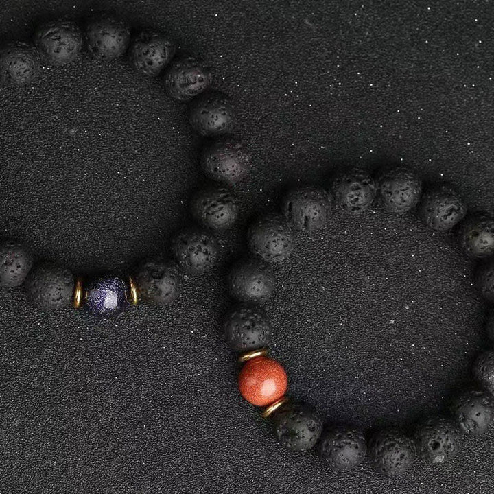 Buddha Stones Lava Rock Goldstone Blue Sandstone Healing Bracelet