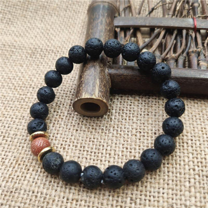 Buddha Stones Lava Rock Goldstone Blue Sandstone Healing Bracelet