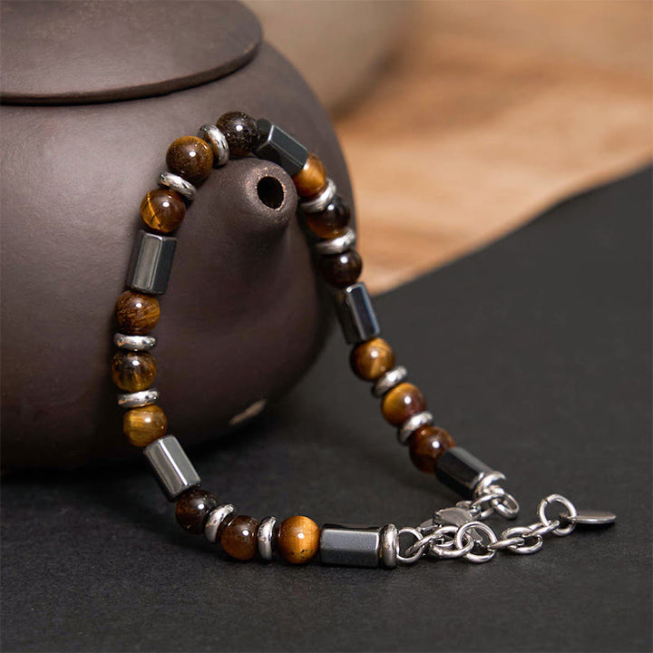 Buddha Stones Tiger Eye Hematite Strength Buckle Chain Bracelet