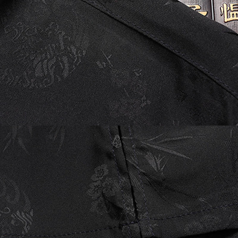 Buddha Stones Bamboo Peach Blossom Tang Suit Hanfu Traditional Uniform Short Sleeve Top Pants Clothing Men's Set - image 12