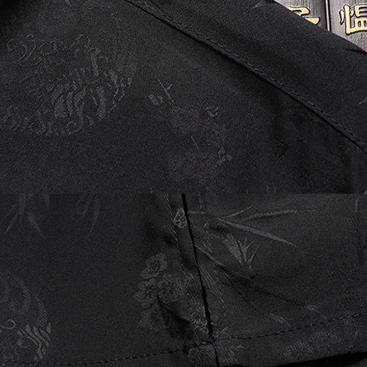 Buddha Stones Bamboo Peach Blossom Tang Suit Hanfu Traditional Uniform Short Sleeve Top Pants Clothing Men's Set - image 12