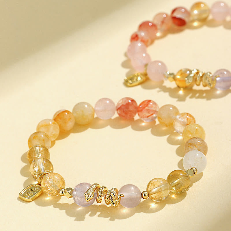 Buddha Stones Various Crystal Pink Crystal Amethyst Year Of The Snake Lucky Bracelet - image 8