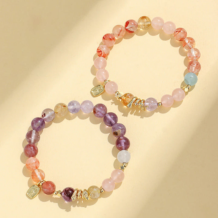 Buddha Stones Various Crystal Pink Crystal Amethyst Year Of The Snake Lucky Bracelet