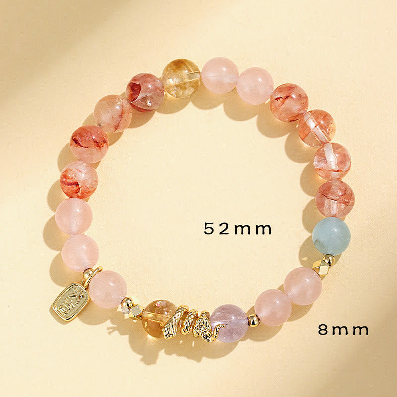 Buddha Stones Various Crystal Pink Crystal Amethyst Year Of The Snake Lucky Bracelet