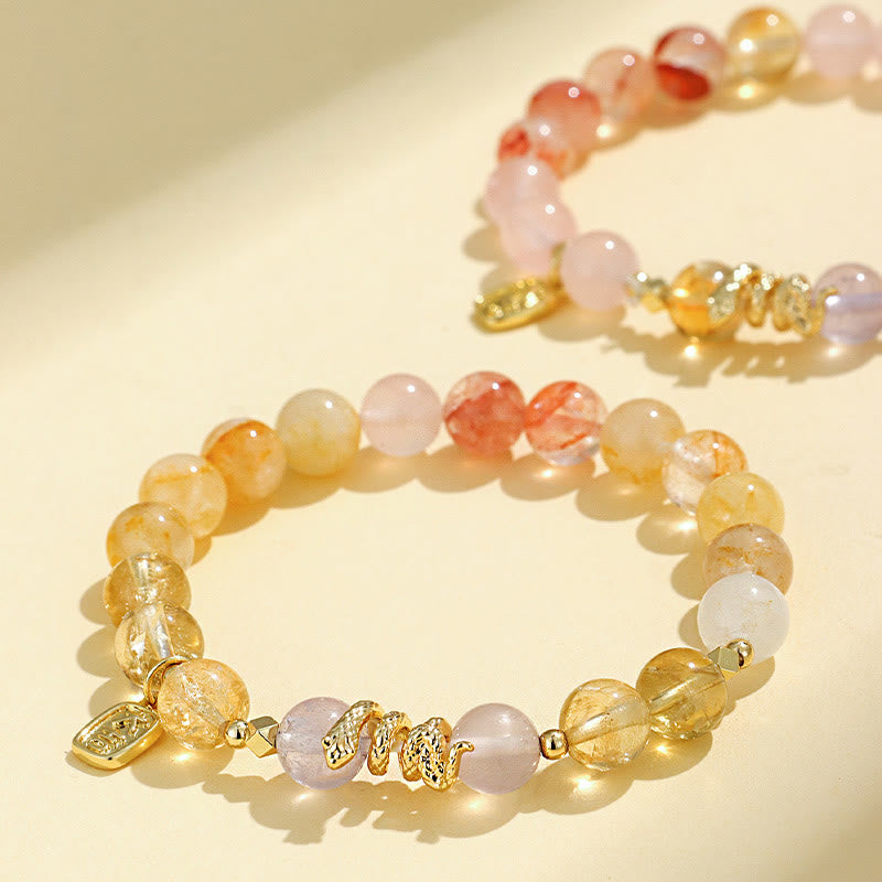 Buddha Stones Various Crystal Pink Crystal Amethyst Year Of The Snake Lucky Bracelet