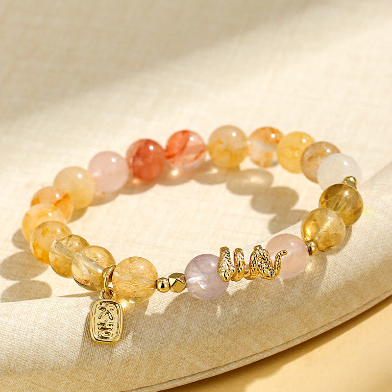Buddha Stones Various Crystal Pink Crystal Amethyst Year Of The Snake Lucky Bracelet - image 10