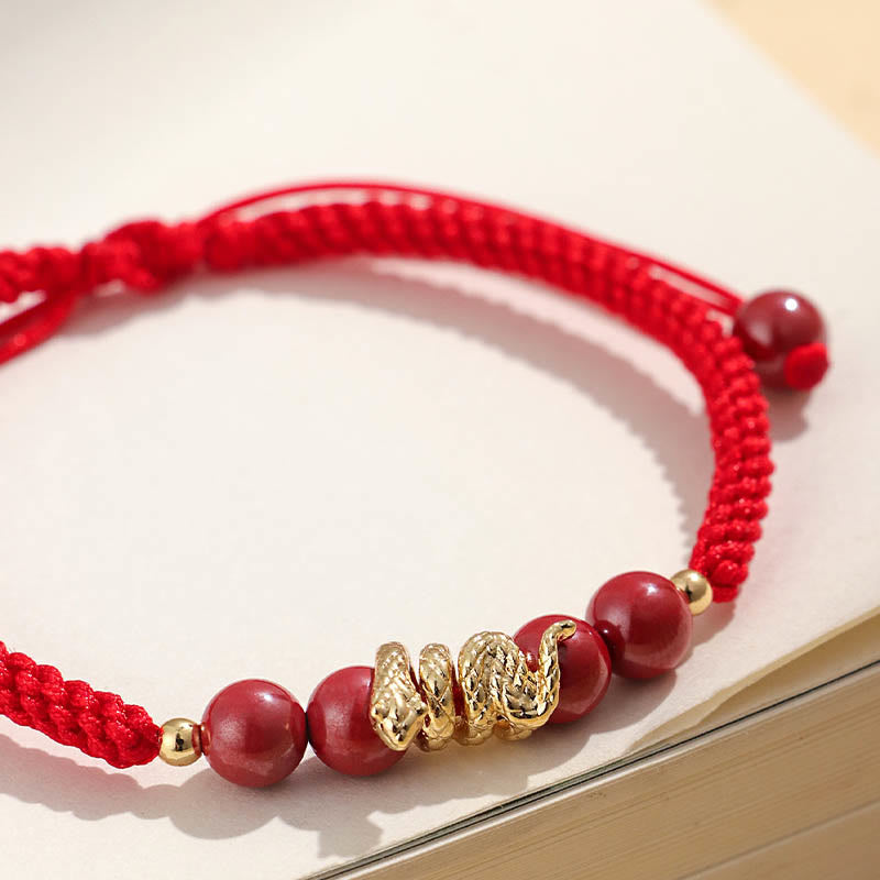 Buddha Stones Cinnabar Handmade Year Of Snake String Protection Braided Bracelet