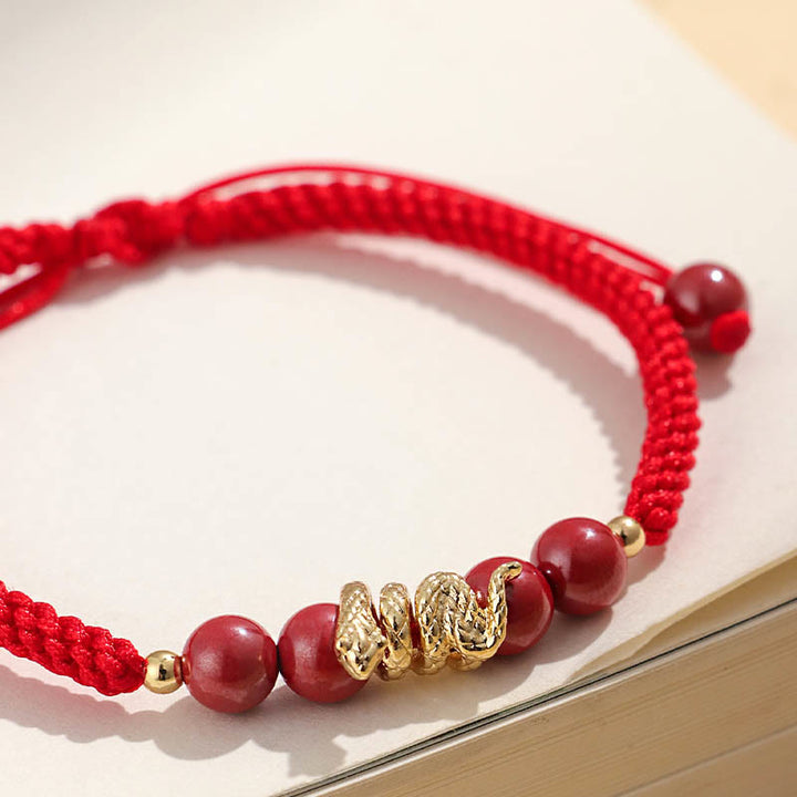 Buddha Stones Cinnabar Handmade Year Of Snake String Protection Braided Bracelet