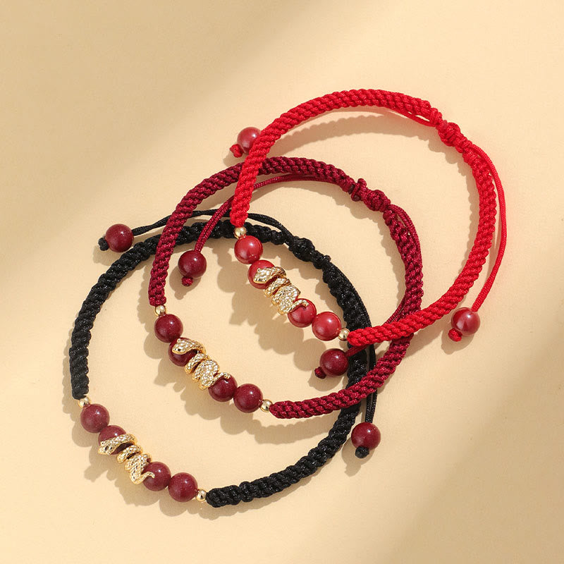 Buddha Stones Cinnabar Handmade Year Of Snake String Protection Braided Bracelet