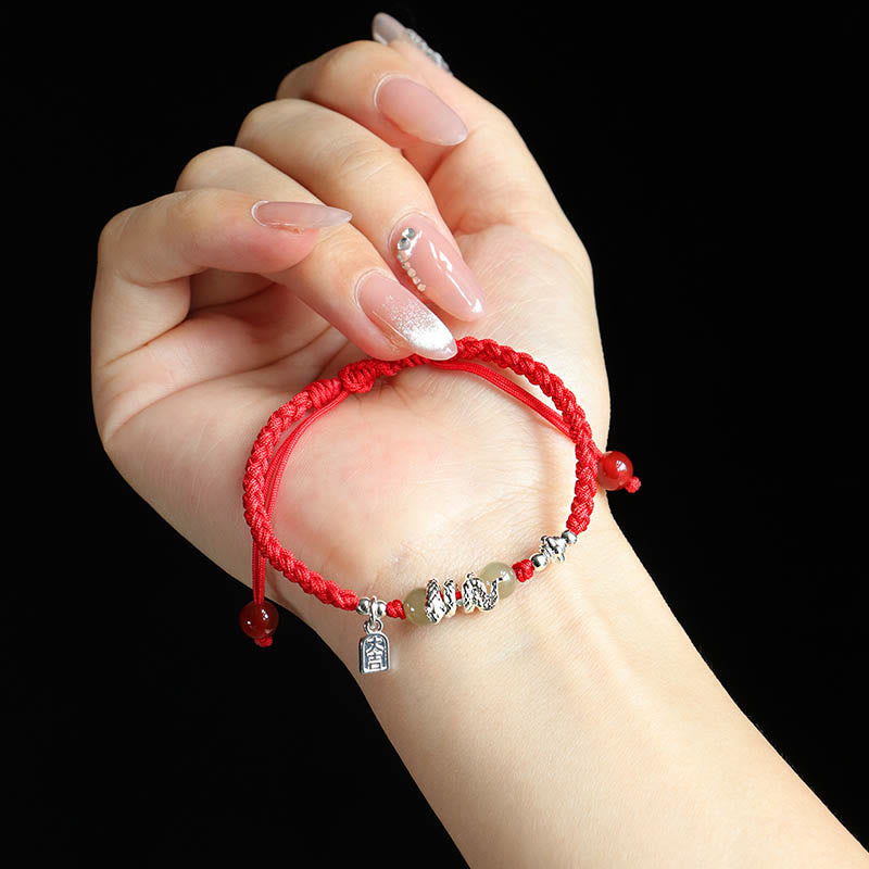 Buddha Stones Hetian Jade Year of the Snake String Protection Braided Bracelet