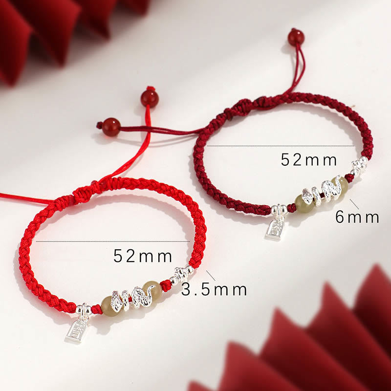 Buddha Stones Hetian Jade Year of the Snake String Protection Braided Bracelet