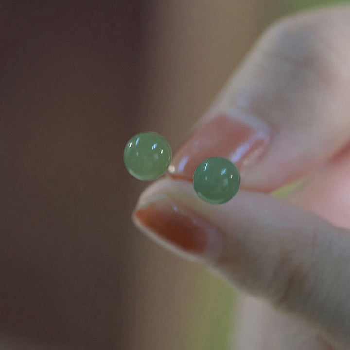 Buddha Stones Round Jade Beaded Luck Stud Earrings