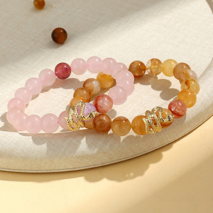 Buddha Stones Various Crystal Rose Quartz Purple Phantom Year Of The Snake Passionate Generosity Bracelet