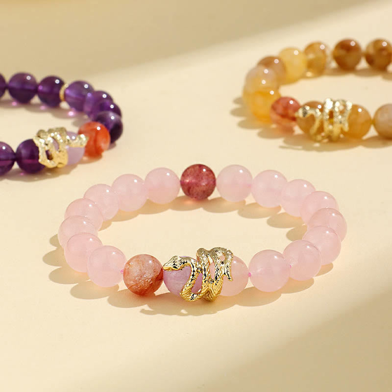 Buddha Stones Various Crystal Rose Quartz Purple Phantom Year Of The Snake Passionate Generosity Bracelet