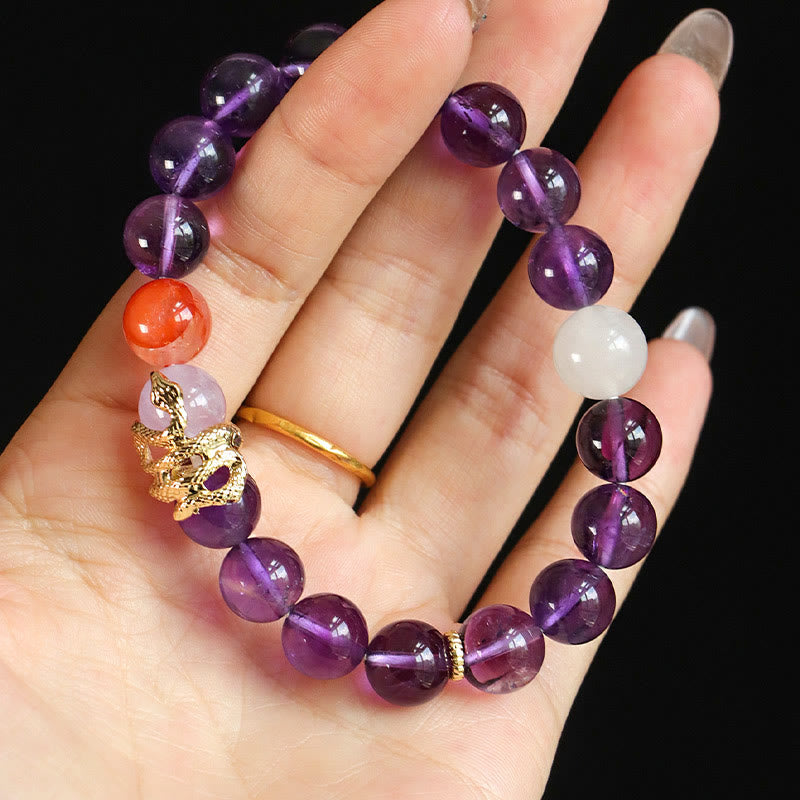 Buddha Stones Various Crystal Rose Quartz Purple Phantom Year Of The Snake Passionate Generosity Bracelet