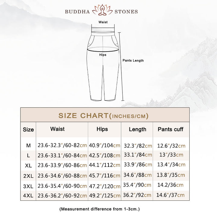 Buddha Stones Vintage Embroidery Elastic Waist Capri Harem Pants With Pockets - image 6