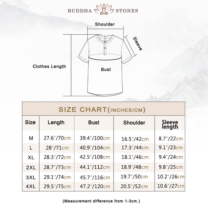 Buddha Stones Summer Men's Solid Color Button Short Sleeve Linen Shirt