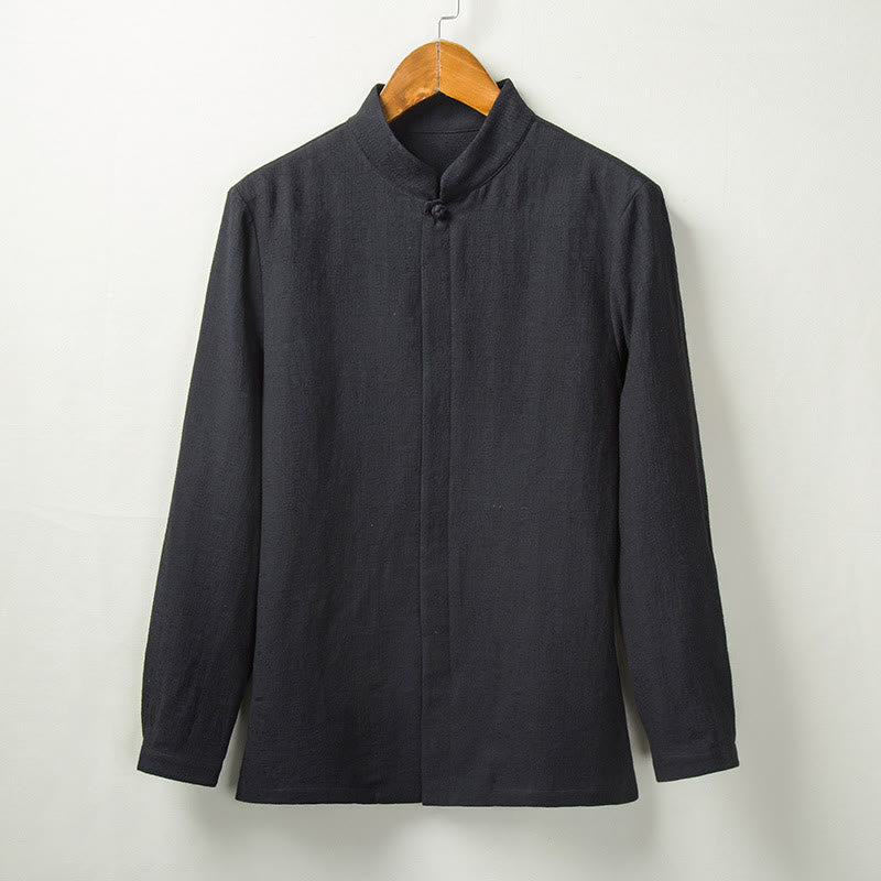 Buddha Stones Fall Solid Long Sleeve Button Shirt Cotton Linen Men Clothing - Black - US/UK/AU44，EU54 (4XL) - image 4