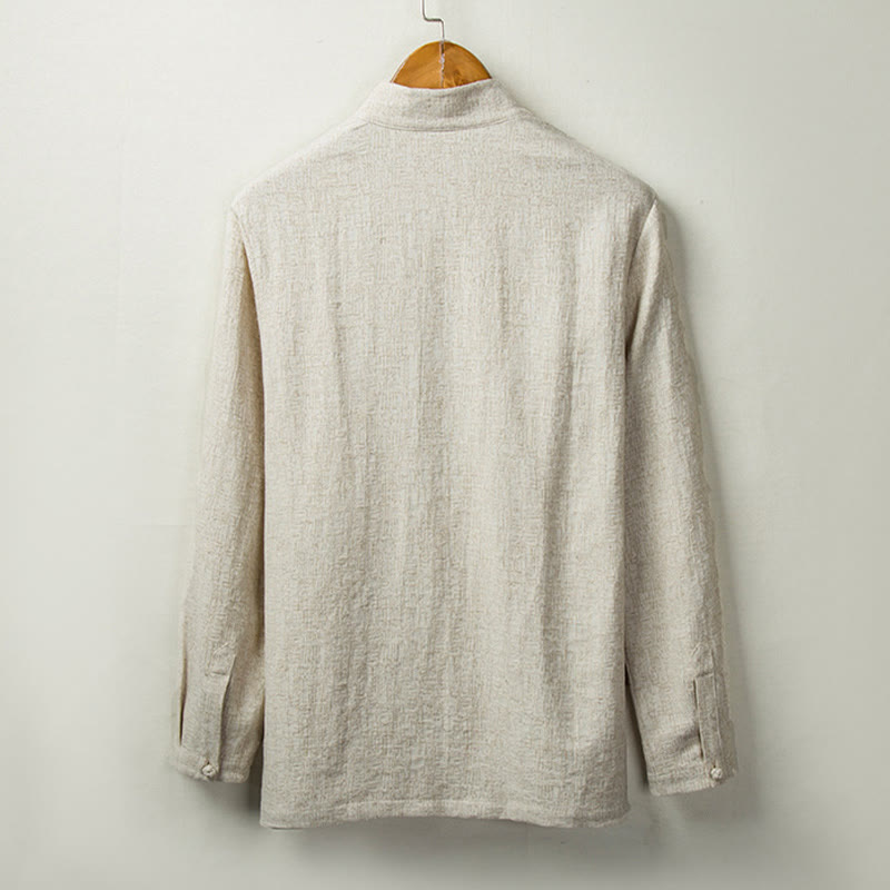 Buddha Stones Fall Solid Long Sleeve Button Shirt Cotton Linen Men Clothing - image 1