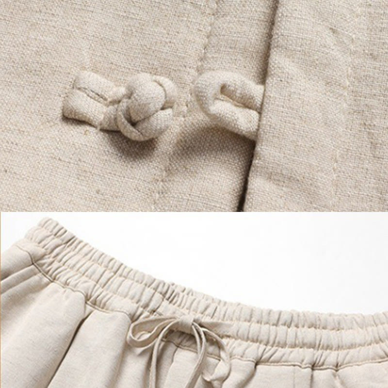 Buddha Stones Solid Tang Suit Traditional Fleece Lined Uniform Long Sleeve Top Pants Men's Set - image 4