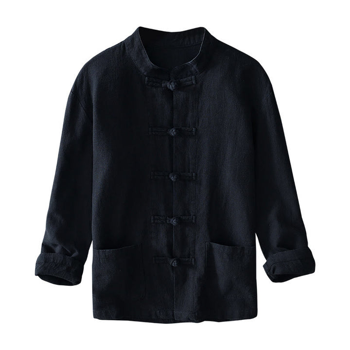 Buddha Stones Frog-Button Chinese Tang Suit Cotton Linen Men Jacket Shirt With Pockets - image 22