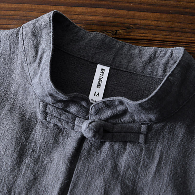 Buddha Stones Frog-Button Chinese Tang Suit Cotton Linen Men Shirt With Pockets - image 3