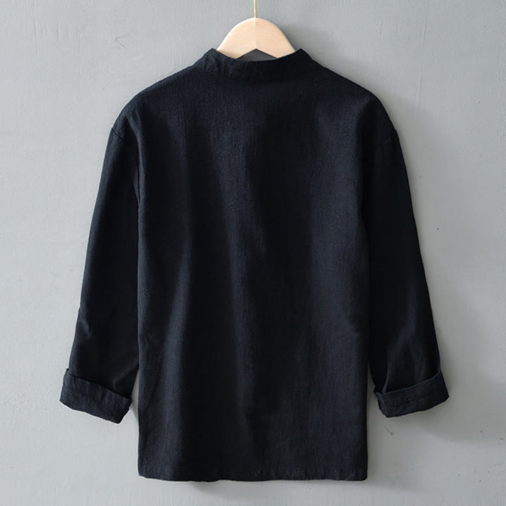 Buddha Stones Frog-Button Chinese Tang Suit Cotton Linen Men Jacket Shirt With Pockets - image 15