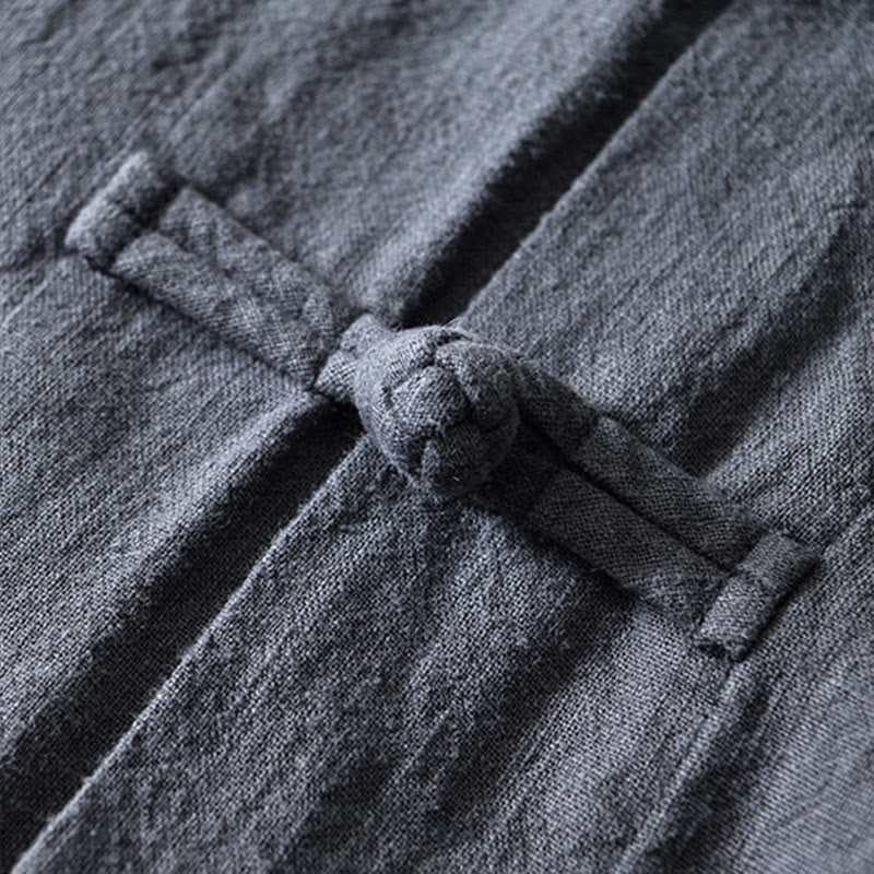 Buddha Stones Frog-Button Chinese Tang Suit Cotton Linen Men Shirt With Pockets - image 4