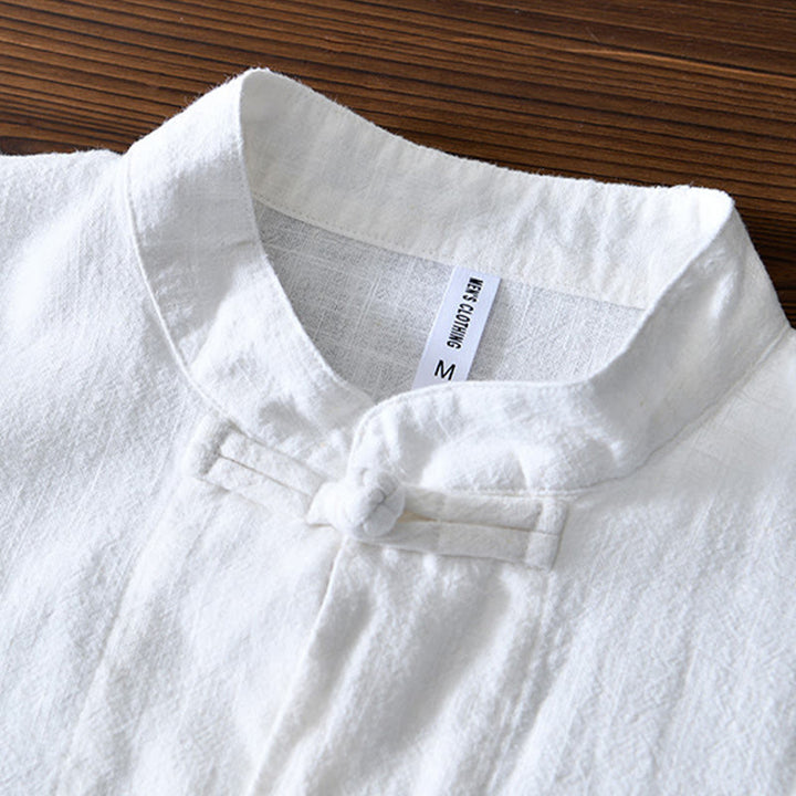 Buddha Stones Frog-Button Chinese Tang Suit Cotton Linen Men Shirt With Pockets - image 7