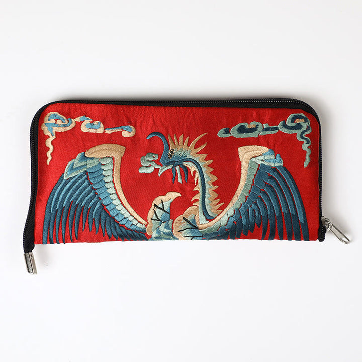 Buddha Stones Mythical Beast Phoenix Dragon Qilin Su Embroidery Ticket Folder Storage Journey Shopping Purse Handbag