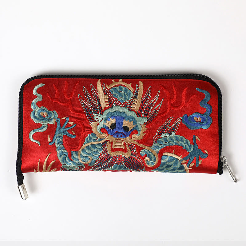 Buddha Stones Mythical Beast Phoenix Dragon Qilin Su Embroidery Ticket Folder Storage Journey Shopping Purse Handbag