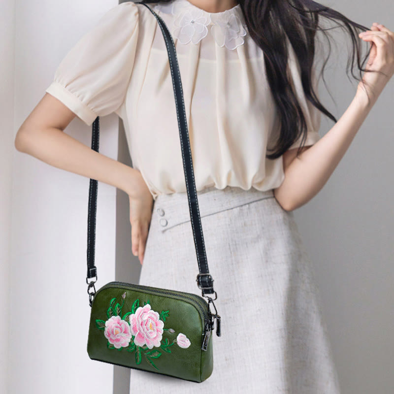 Buddha Stones Peony Pomegranate Flowers Su Embroidery Journey Shopping Purse Shoulder Bag Crossbody Bag