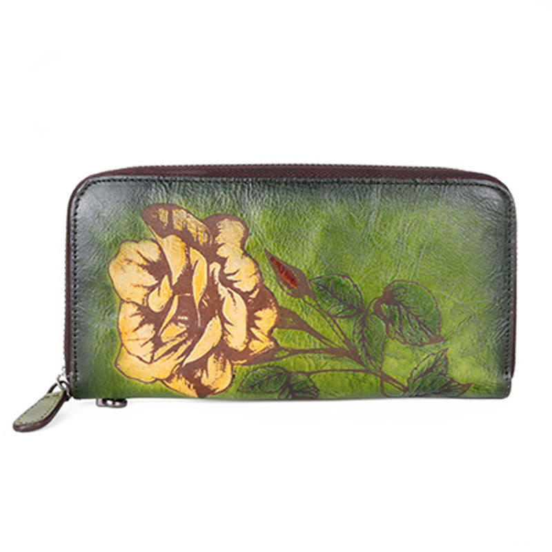 Buddha Stones Retro Rose Printed Leather Bag Journey Shopping Purse Handbag Wallet