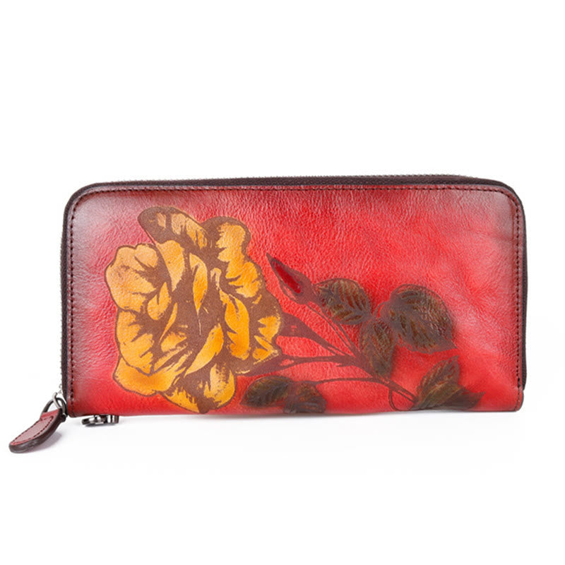 Buddha Stones Retro Rose Printed Leather Bag Journey Shopping Purse Handbag