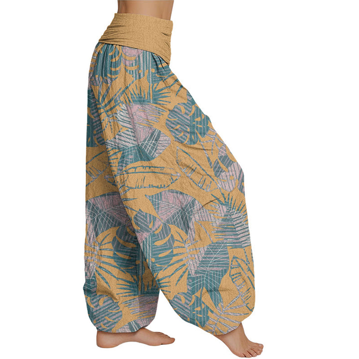 Buddha Stones Leaves Pattern Women's Elastic Waist Harem Pants