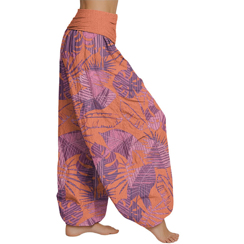 Buddha Stones Leaves Pattern Women's Elastic Waist Harem Pants