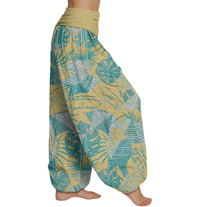 Buddha Stones Leaves Pattern Women's Elastic Waist Harem Pants